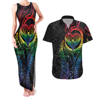 New Zealand Pride Couples Matching Tank Maxi Dress and Hawaiian Shirt Takatapui Rainbow Fern