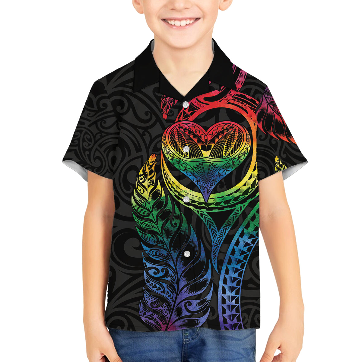 New Zealand Pride Family Matching Off Shoulder Maxi Dress and Hawaiian Shirt Takatapui Rainbow Fern