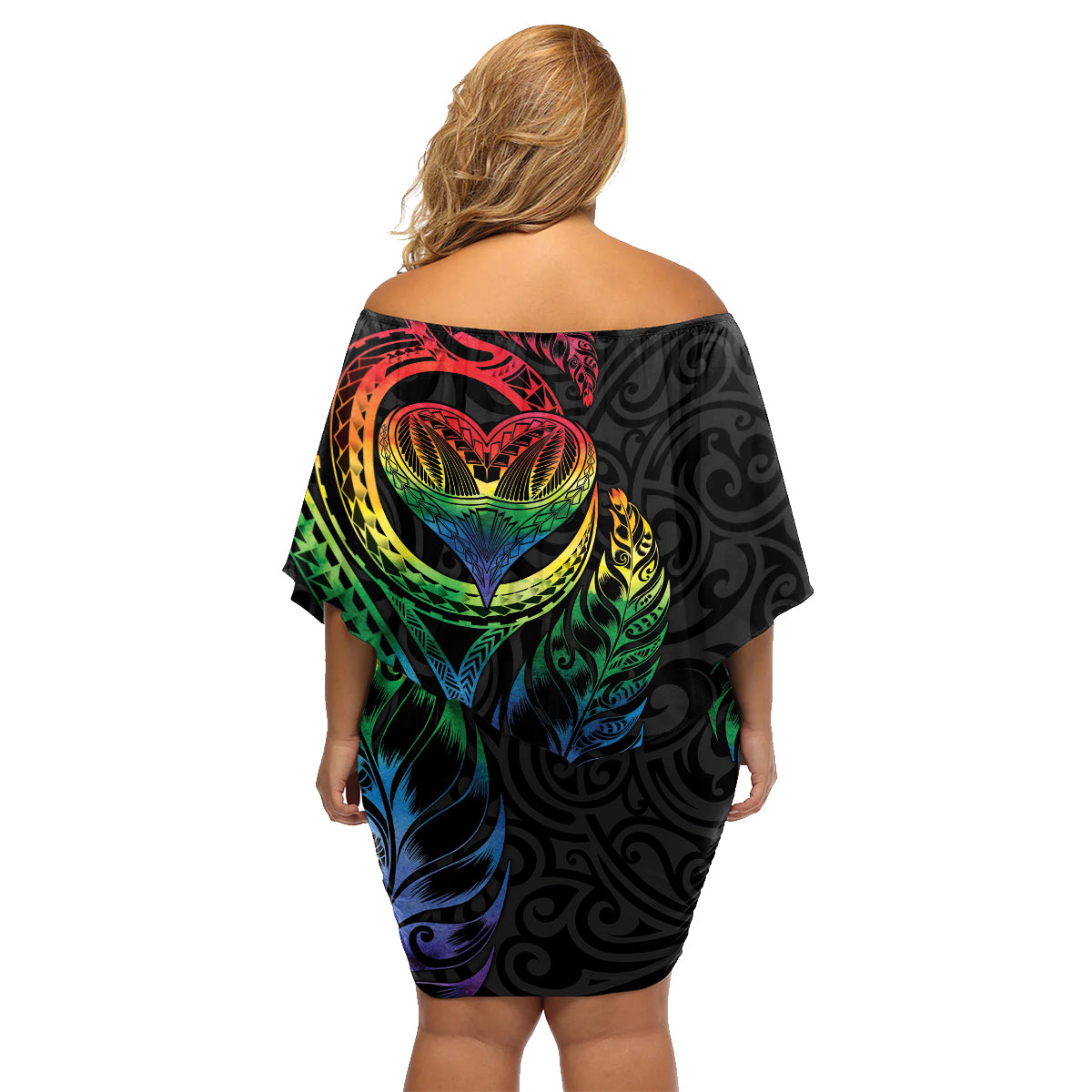 New Zealand Pride Family Matching Off Shoulder Short Dress and Hawaiian Shirt Takatapui Rainbow Fern