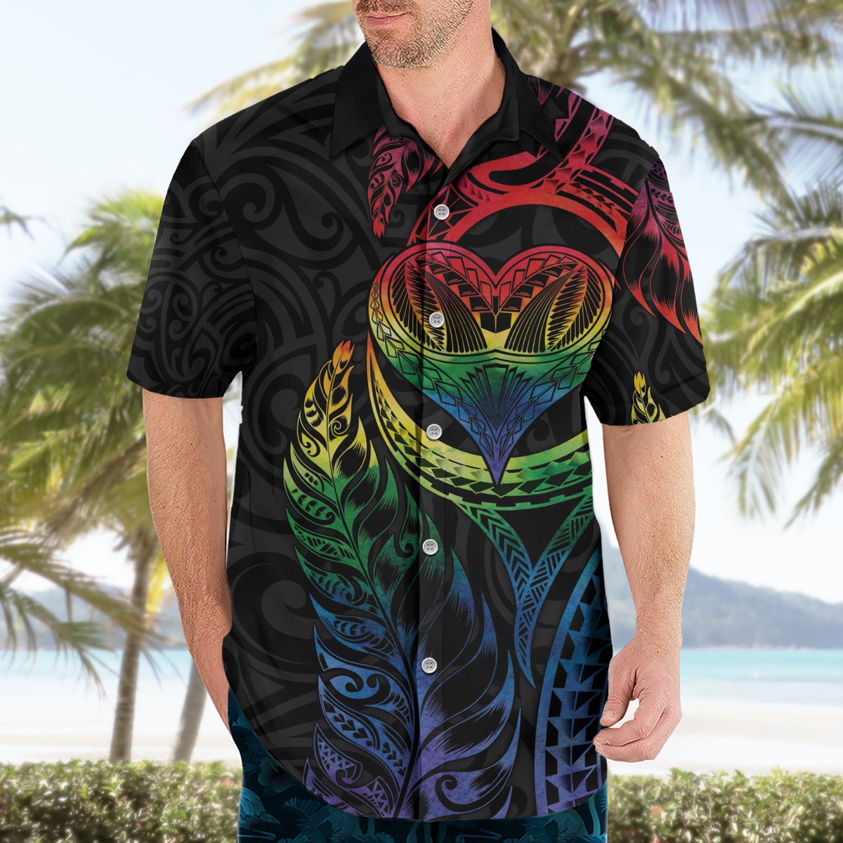 New Zealand Pride Hawaiian Shirt Takatapui Rainbow Fern LT7 - Polynesian Pride