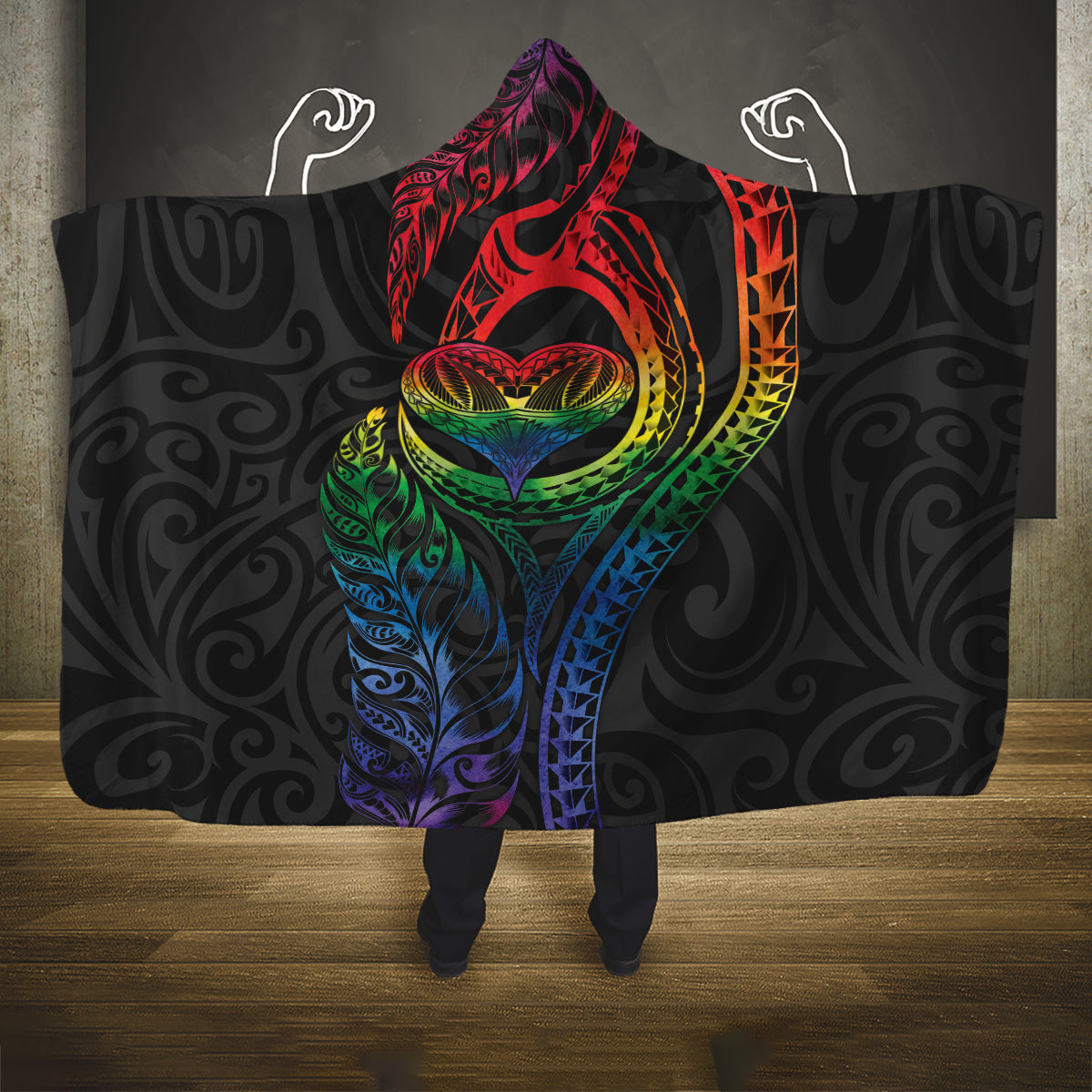 New Zealand Pride Hooded Blanket Takatapui Rainbow Fern LT7 One Size Colorful - Polynesian Pride