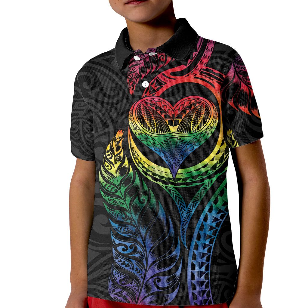 New Zealand Pride Kid Polo Shirt Takatapui Rainbow Fern