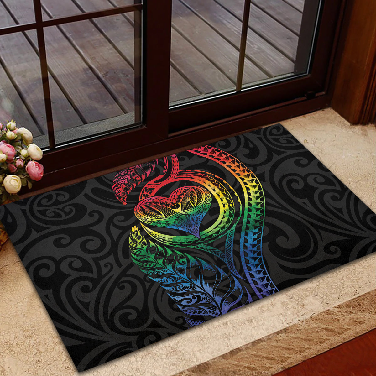 New Zealand Pride Rubber Doormat Takatapui Rainbow Fern LT7 - Polynesian Pride