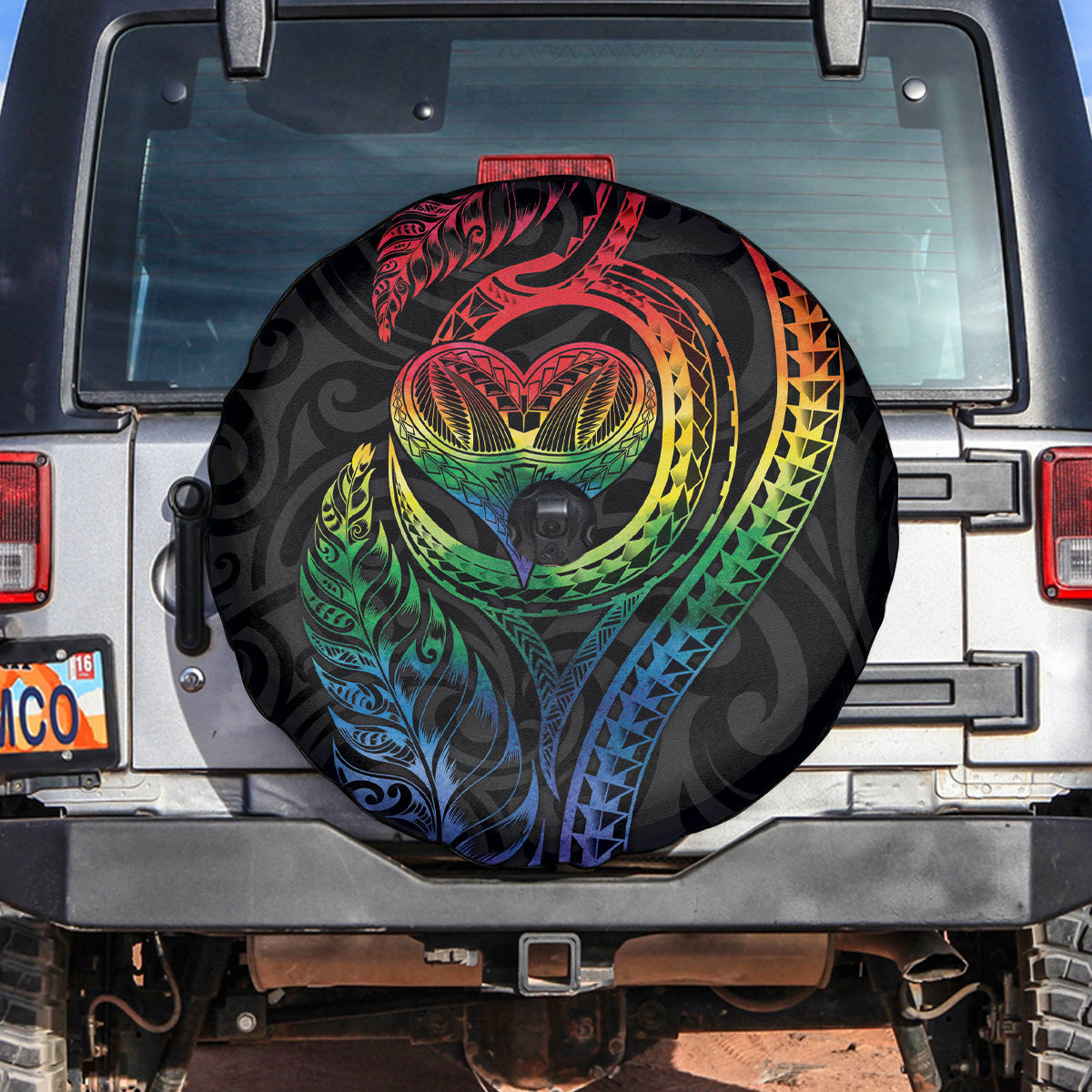 New Zealand Pride Spare Tire Cover Takatapui Rainbow Fern LT7 Colorful - Polynesian Pride