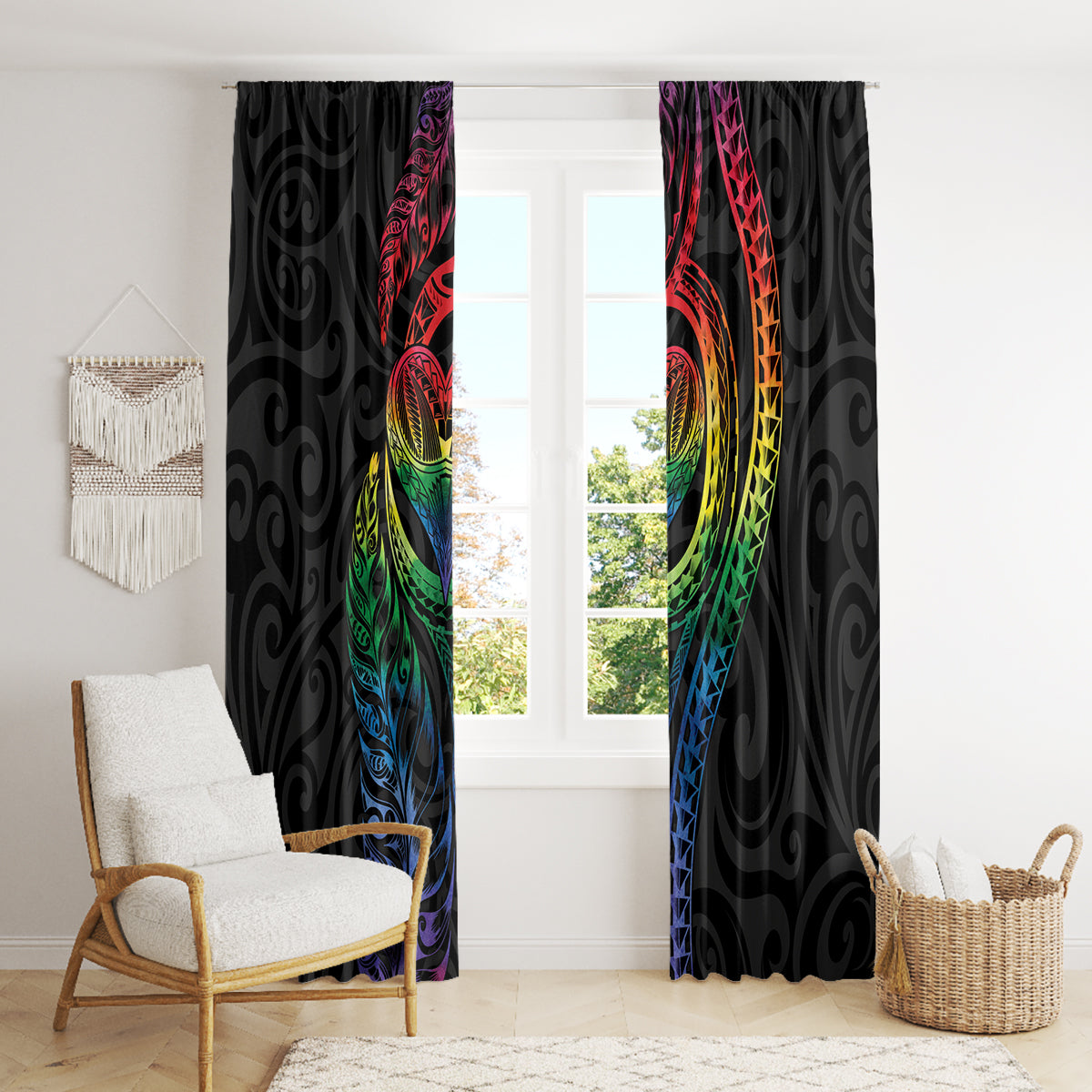 New Zealand Pride Window Curtain Takatapui Rainbow Fern LT7 - Polynesian Pride