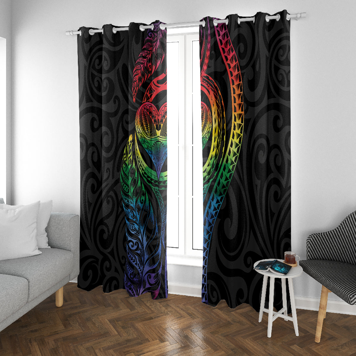New Zealand Pride Window Curtain Takatapui Rainbow Fern LT7 With Grommets Colorful - Polynesian Pride