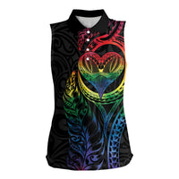 New Zealand Pride Women Sleeveless Polo Shirt Takatapui Rainbow Fern