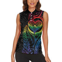New Zealand Pride Women Sleeveless Polo Shirt Takatapui Rainbow Fern