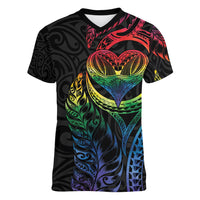 New Zealand Pride Women V-Neck T-Shirt Takatapui Rainbow Fern