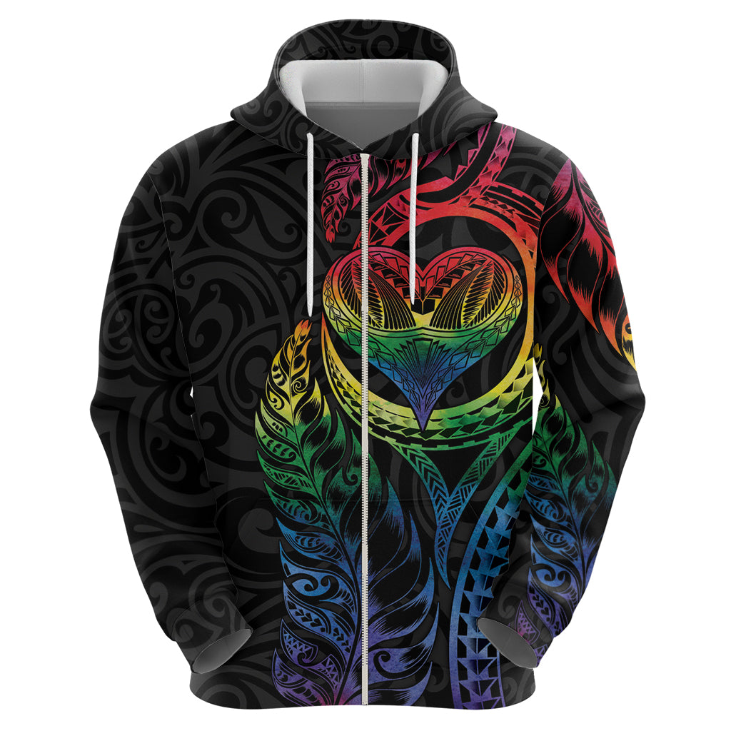 New Zealand Pride Zip Hoodie Takatapui Rainbow Fern