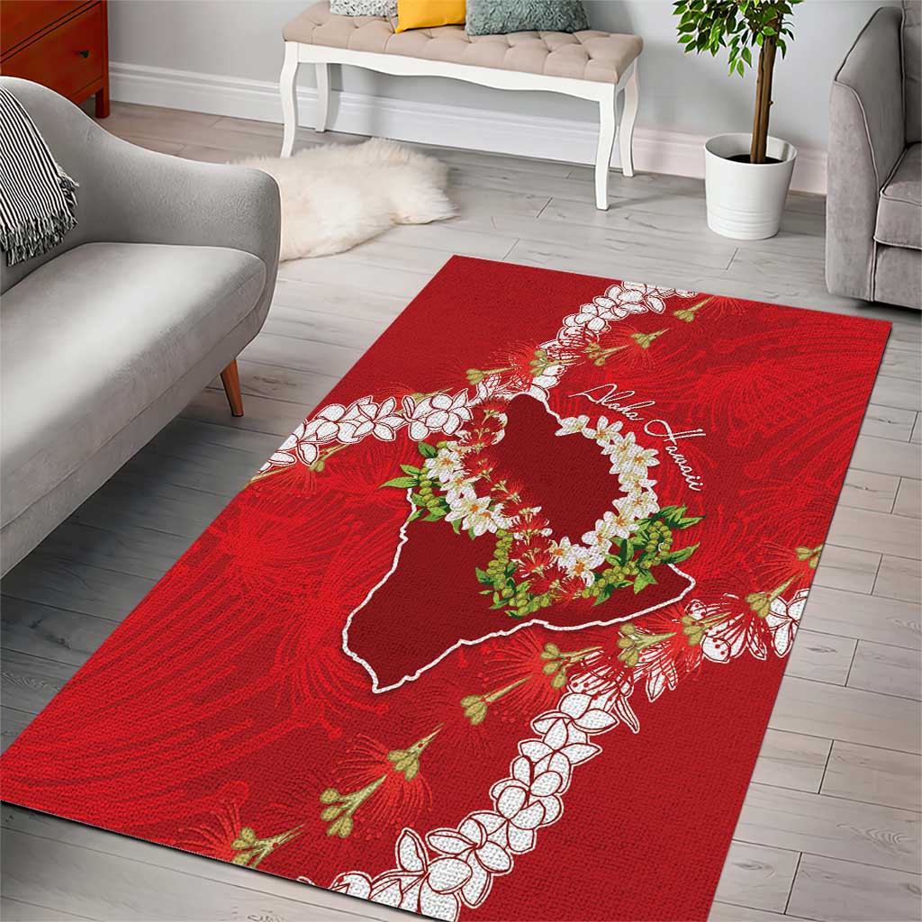 Hawaii Island Flowers Lei Area Rug Ohia Lehua Scarlet Red LT7 - Polynesian Pride