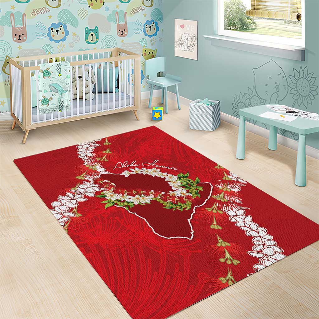 Hawaii Island Flowers Lei Area Rug Ohia Lehua Scarlet Red LT7 - Polynesian Pride