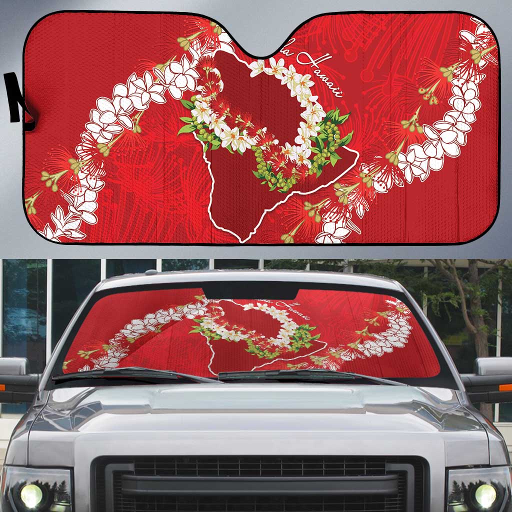 Hawaii Island Flowers Lei Auto Sun Shade Ohia Lehua Scarlet Red LT7 Red - Polynesian Pride