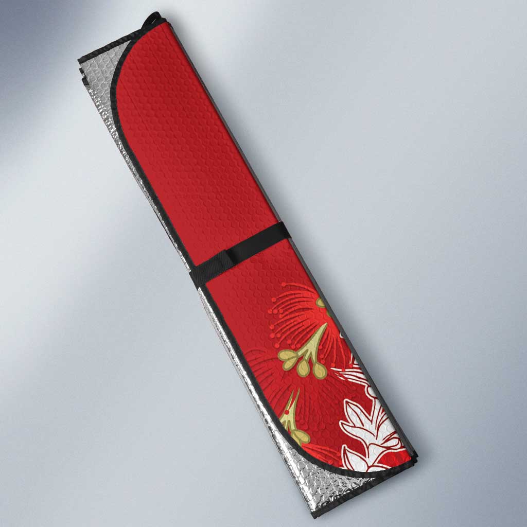 Hawaii Island Flowers Lei Auto Sun Shade Ohia Lehua Scarlet Red LT7 - Polynesian Pride