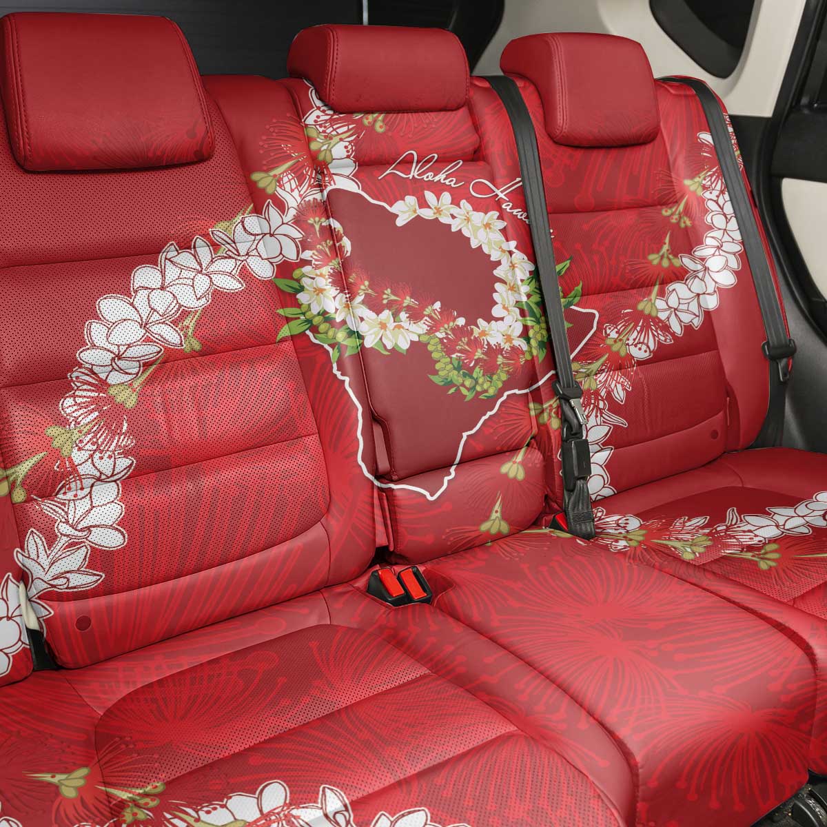 Hawaii Island Flowers Lei Back Car Seat Cover Ohia Lehua Scarlet Red