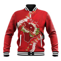 Hawaii Island Flowers Lei Baseball Jacket Ohia Lehua Scarlet Red LT7 Unisex Red - Polynesian Pride