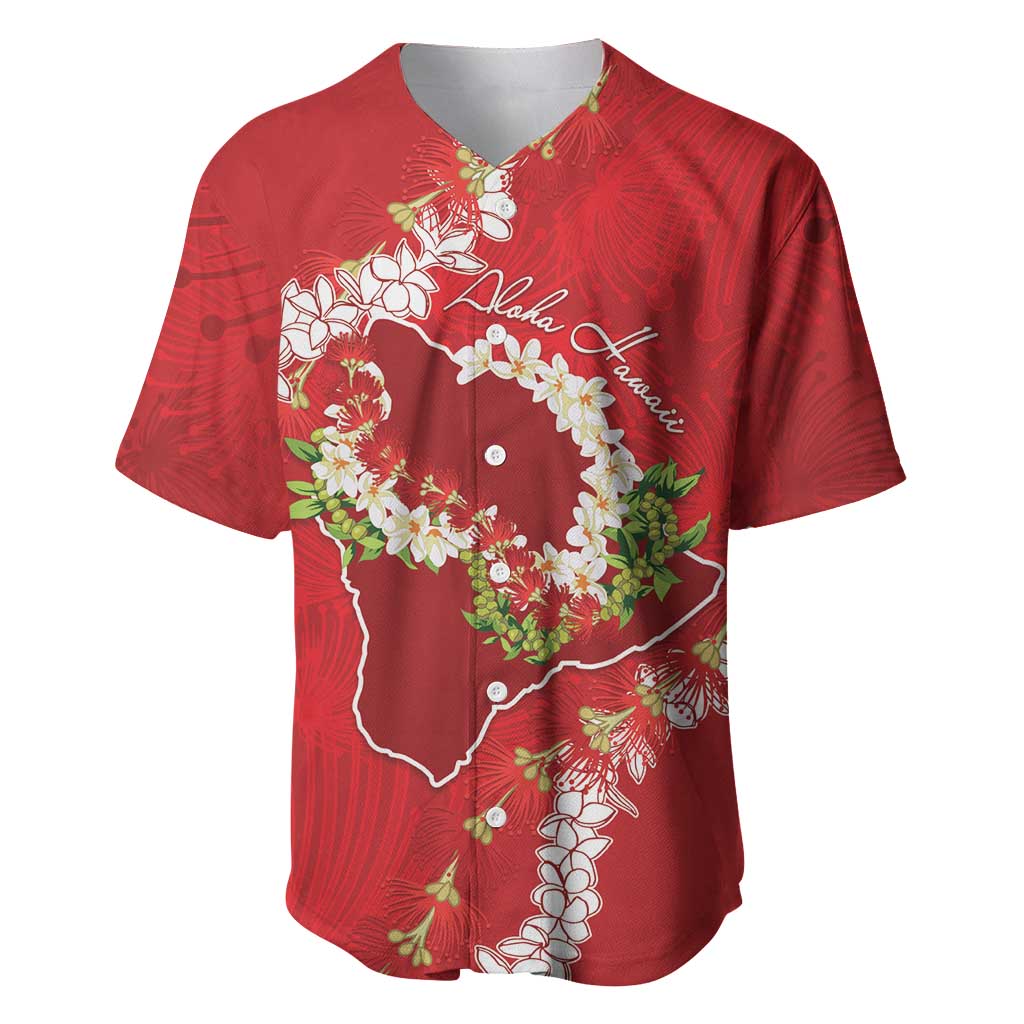 Hawaii Island Flowers Lei Baseball Jersey Ohia Lehua Scarlet Red LT7 Red - Polynesian Pride