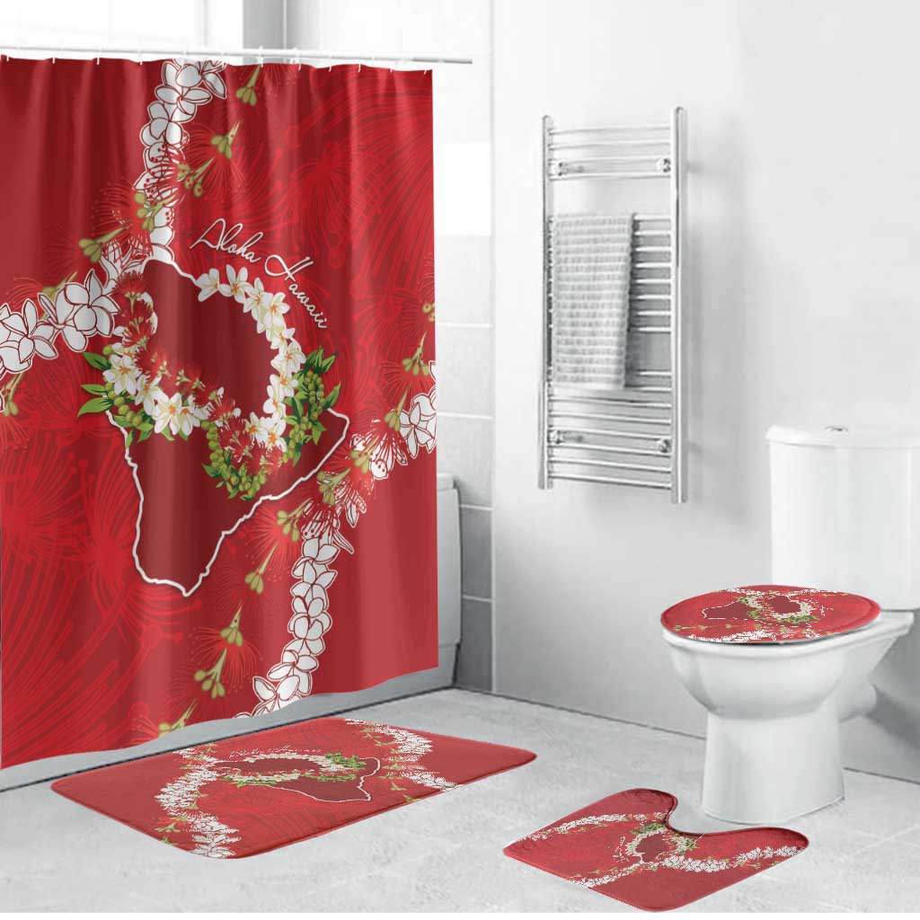 Hawaii Island Flowers Lei Bathroom Set Ohia Lehua Scarlet Red LT7 Bathroom Set (4 pcs) Red - Polynesian Pride