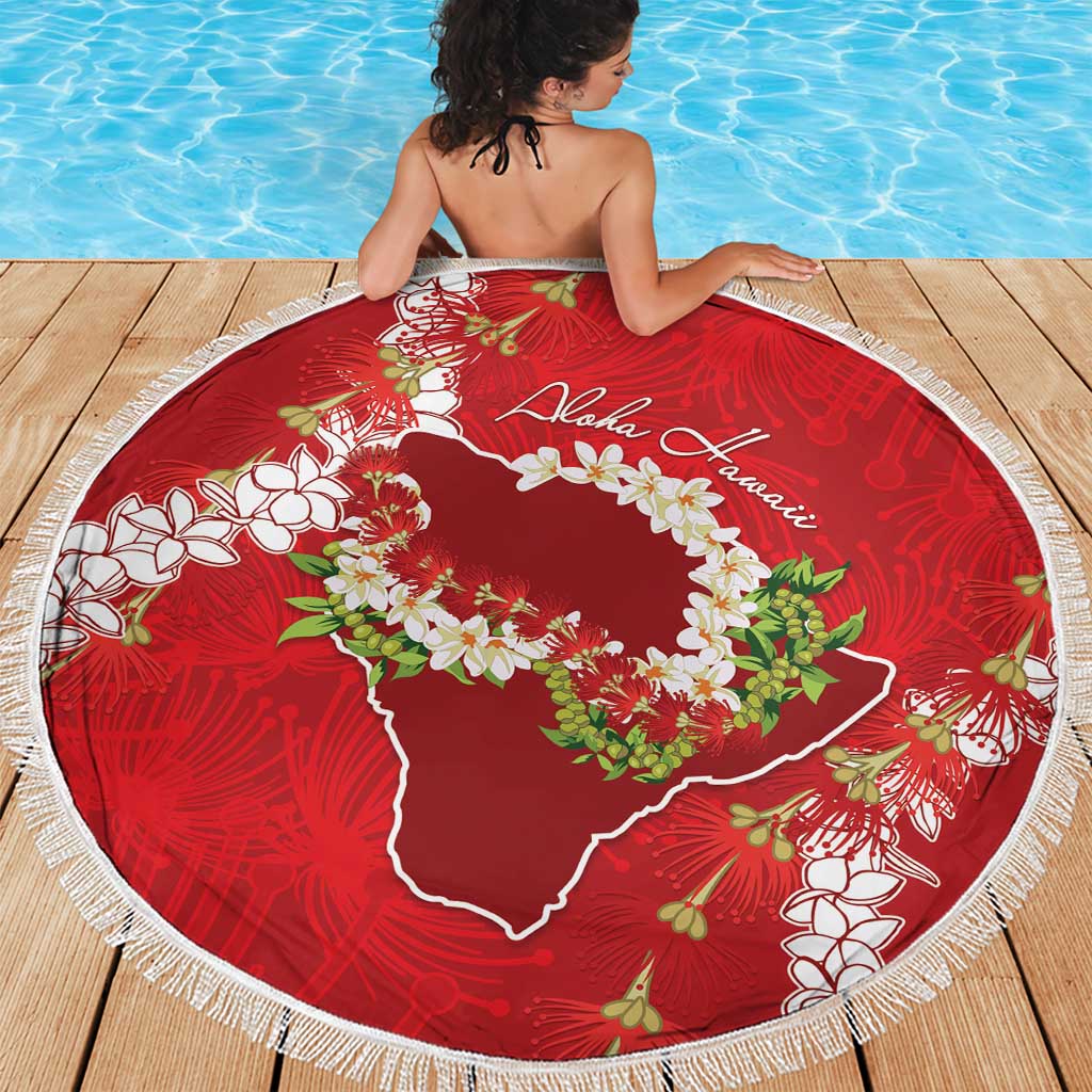 Hawaii Island Flowers Lei Beach Blanket Ohia Lehua Scarlet Red