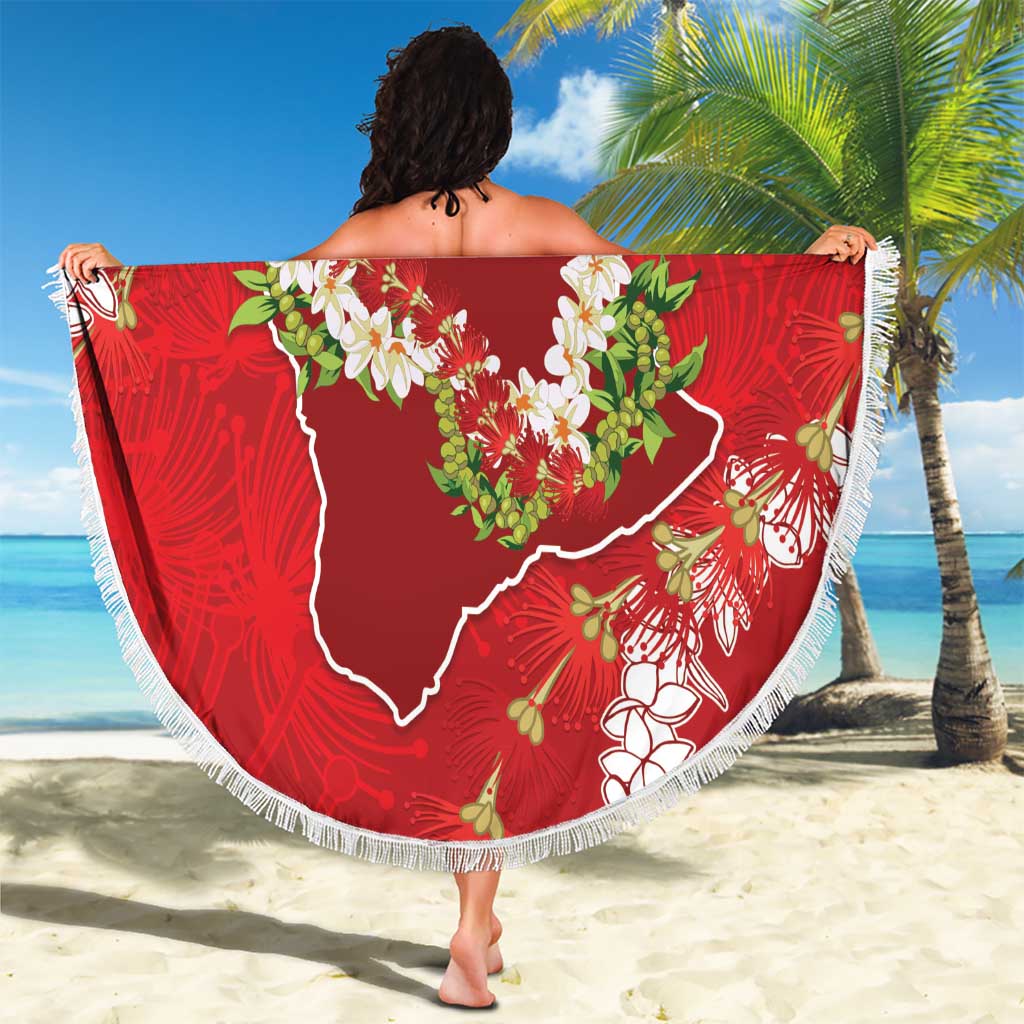Hawaii Island Flowers Lei Beach Blanket Ohia Lehua Scarlet Red