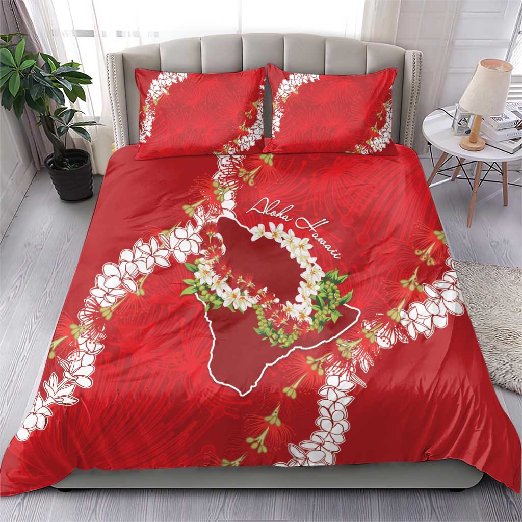 Hawaii Island Flowers Lei Bedding Set Ohia Lehua Scarlet Red