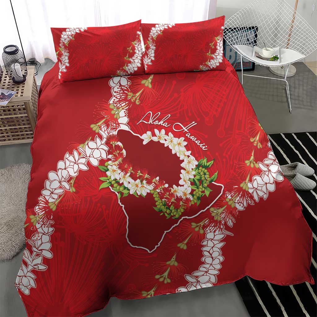 Hawaii Island Flowers Lei Bedding Set Ohia Lehua Scarlet Red