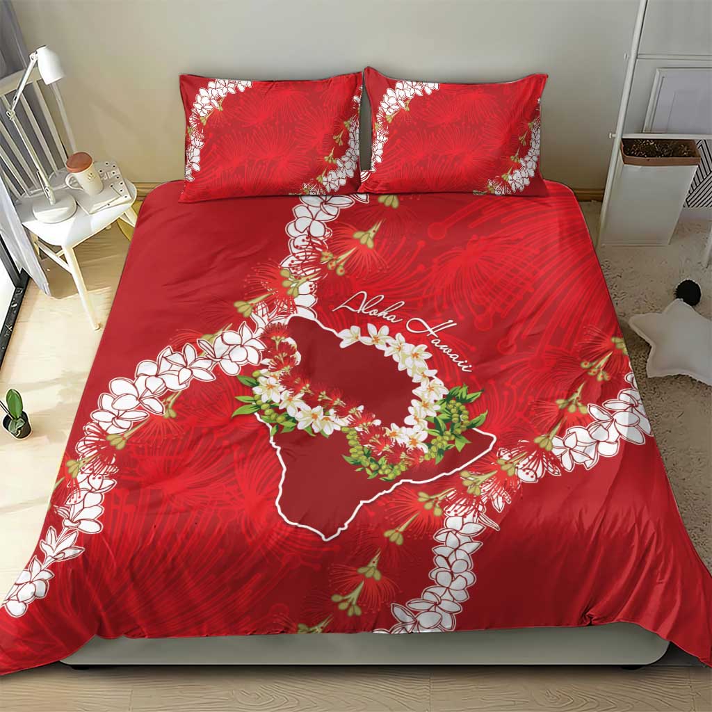 Hawaii Island Flowers Lei Bedding Set Ohia Lehua Scarlet Red