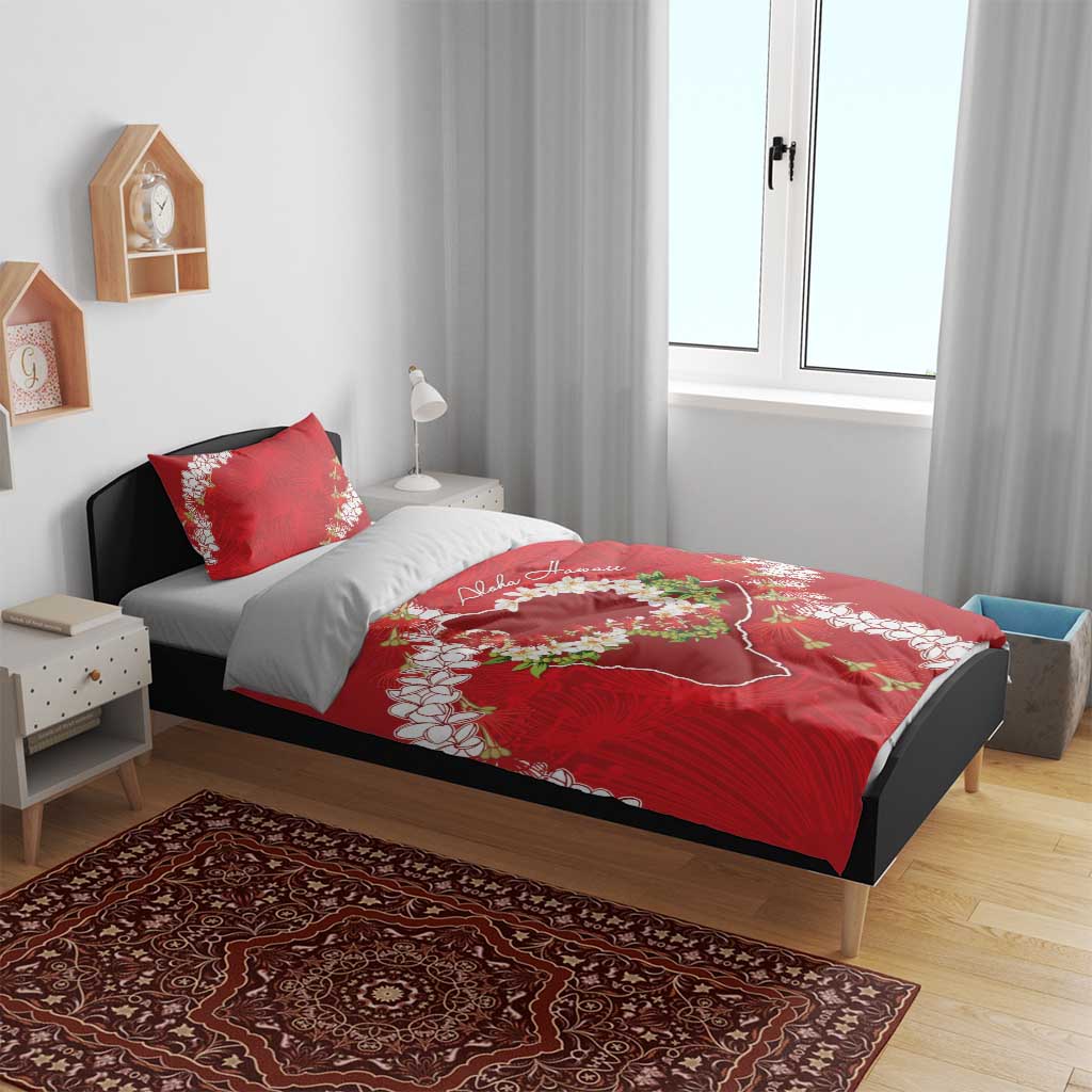 Hawaii Island Flowers Lei Bedding Set Ohia Lehua Scarlet Red