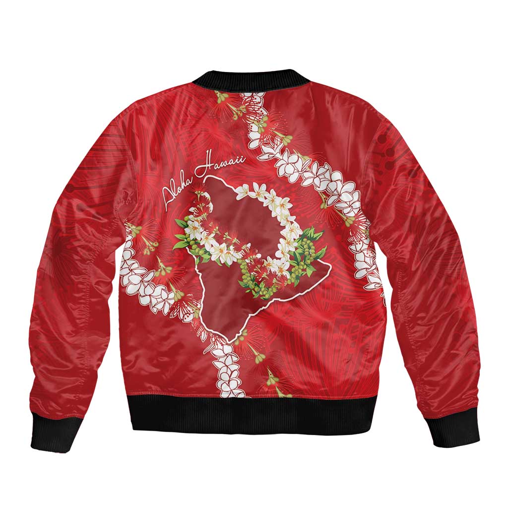Hawaii Island Flowers Lei Bomber Jacket Ohia Lehua Scarlet Red LT7 - Polynesian Pride