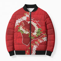 Hawaii Island Flowers Lei Bomber Puffer Jacket Ohia Lehua Scarlet Red LT7 Unisex Red - Polynesian Pride