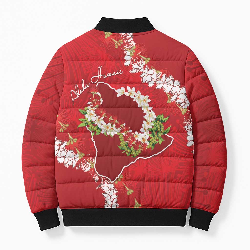 Hawaii Island Flowers Lei Bomber Puffer Jacket Ohia Lehua Scarlet Red LT7 - Polynesian Pride