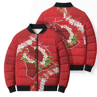 Hawaii Island Flowers Lei Bomber Puffer Jacket Ohia Lehua Scarlet Red LT7 - Polynesian Pride