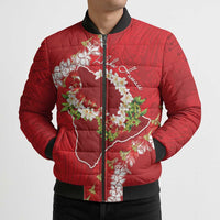 Hawaii Island Flowers Lei Bomber Puffer Jacket Ohia Lehua Scarlet Red LT7 - Polynesian Pride