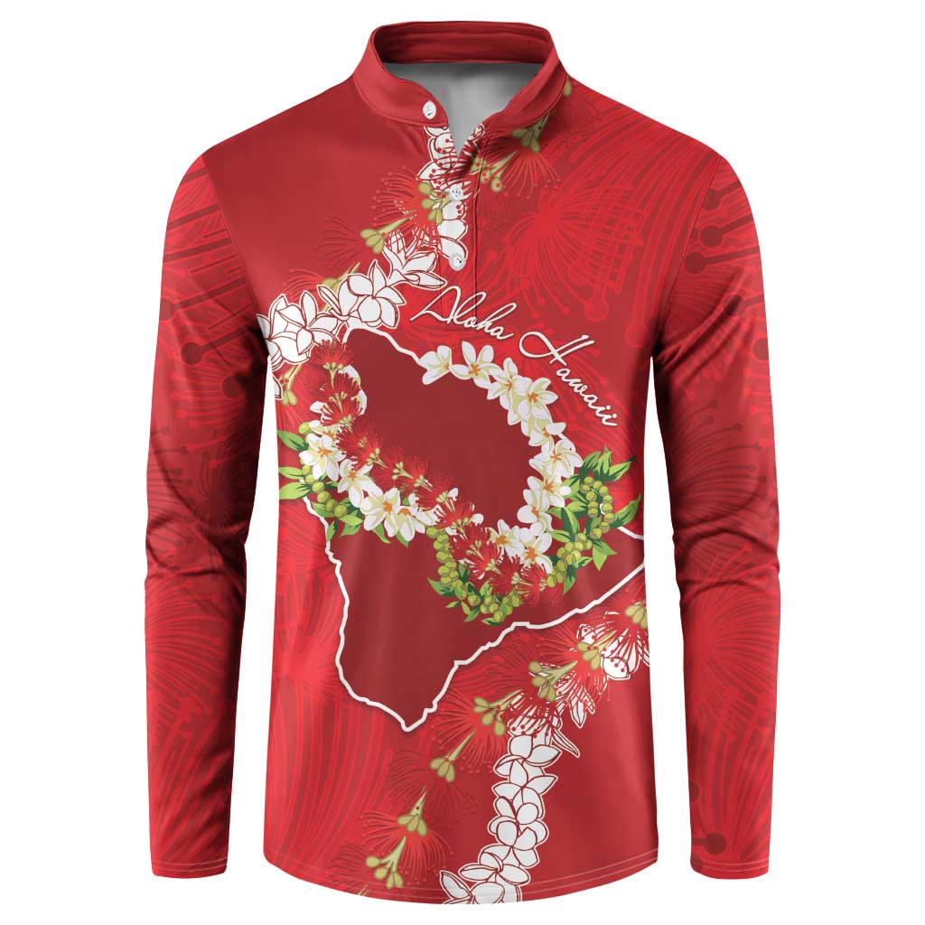 Hawaii Island Flowers Lei Button Sweatshirt Ohia Lehua Scarlet Red LT7 Red - Polynesian Pride