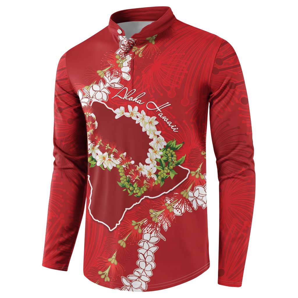 Hawaii Island Flowers Lei Button Sweatshirt Ohia Lehua Scarlet Red LT7 - Polynesian Pride