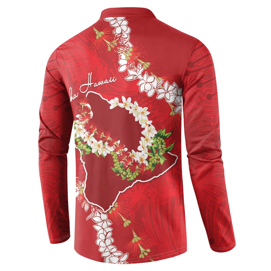 Hawaii Island Flowers Lei Button Sweatshirt Ohia Lehua Scarlet Red LT7 - Polynesian Pride