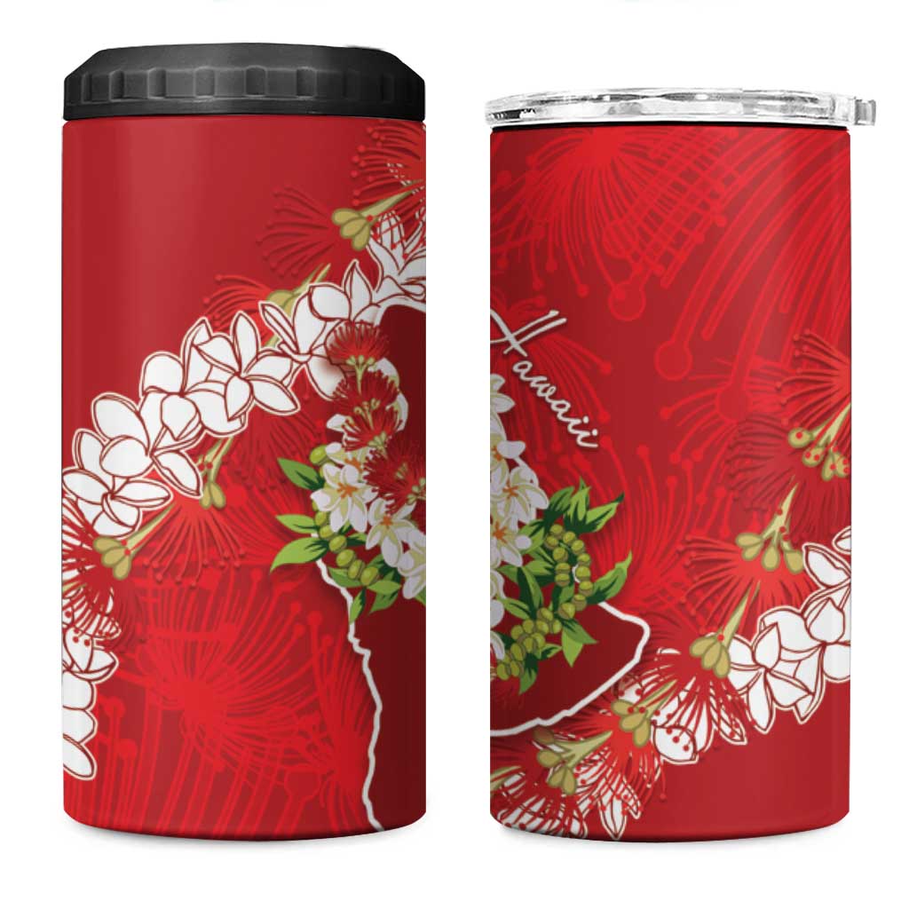 Hawaii Island Flowers Lei 4 in 1 Can Cooler Tumbler Ohia Lehua Scarlet Red LT7 One Size: 16 oz Red - Polynesian Pride