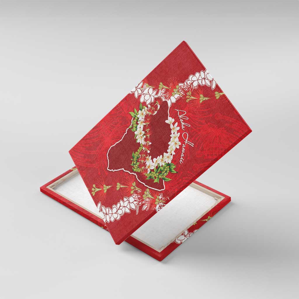 Hawaii Island Flowers Lei Canvas Wall Art Ohia Lehua Scarlet Red LT7 With Frame Red - Polynesian Pride