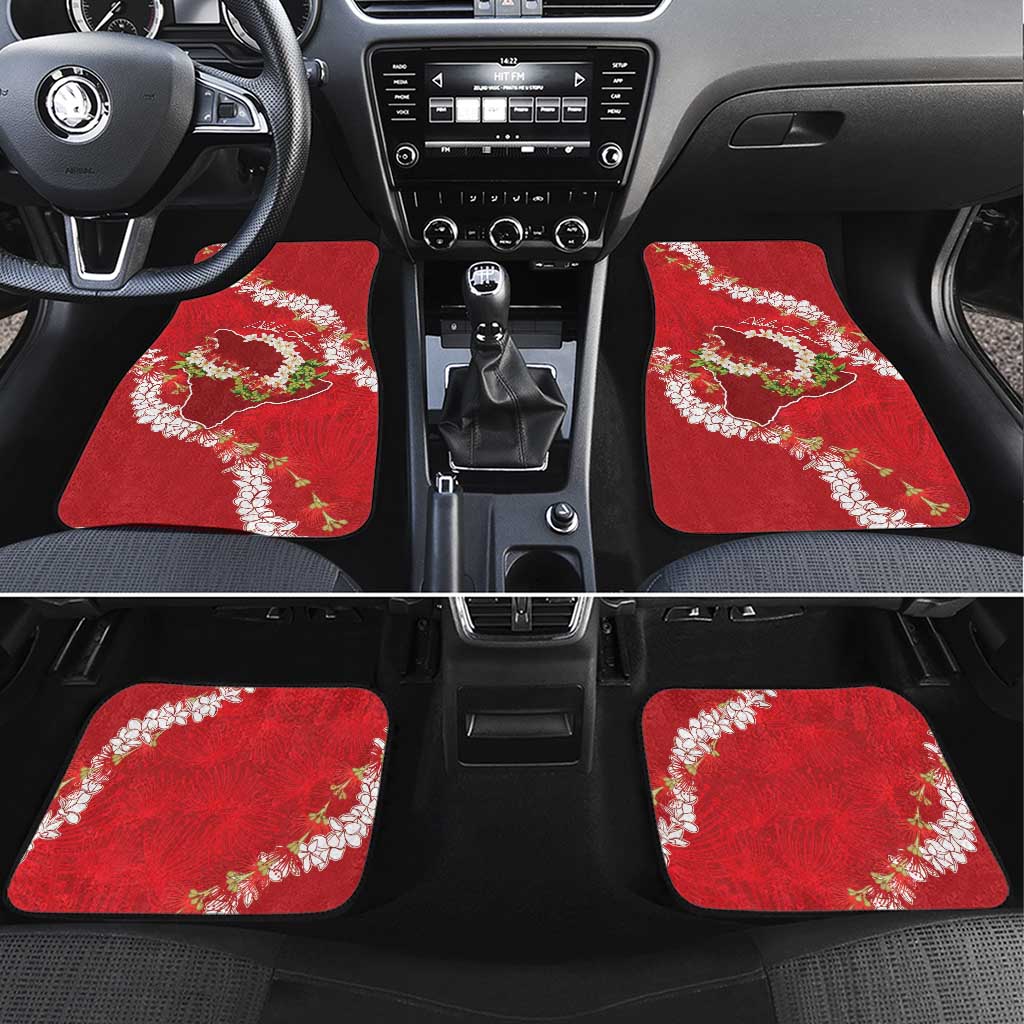 Hawaii Island Flowers Lei Car Mats Ohia Lehua Scarlet Red LT7 Set 4pcs Red - Polynesian Pride