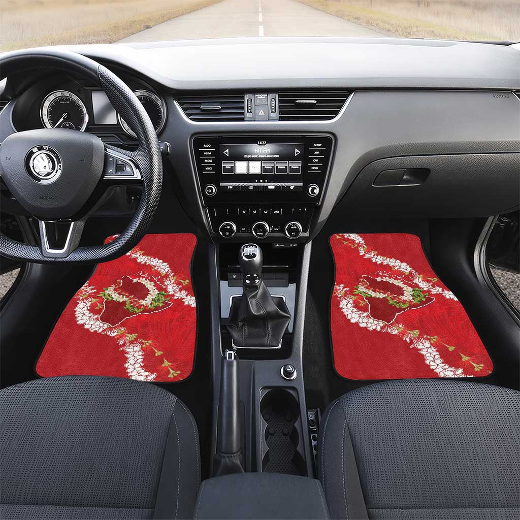 Hawaii Island Flowers Lei Car Mats Ohia Lehua Scarlet Red LT7 Set 2pcs - Front Red - Polynesian Pride