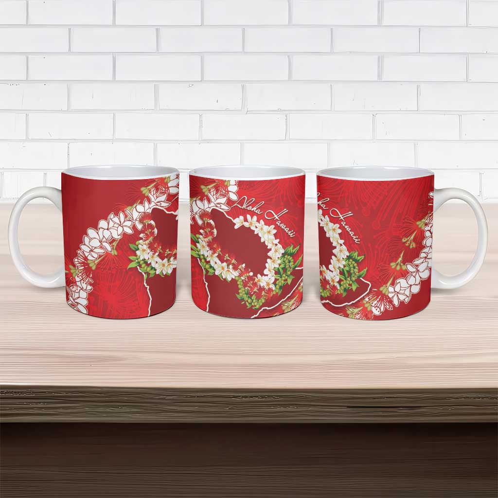 Hawaii Island Flowers Lei Ceramic Mug Ohia Lehua Scarlet Red LT7 - Polynesian Pride