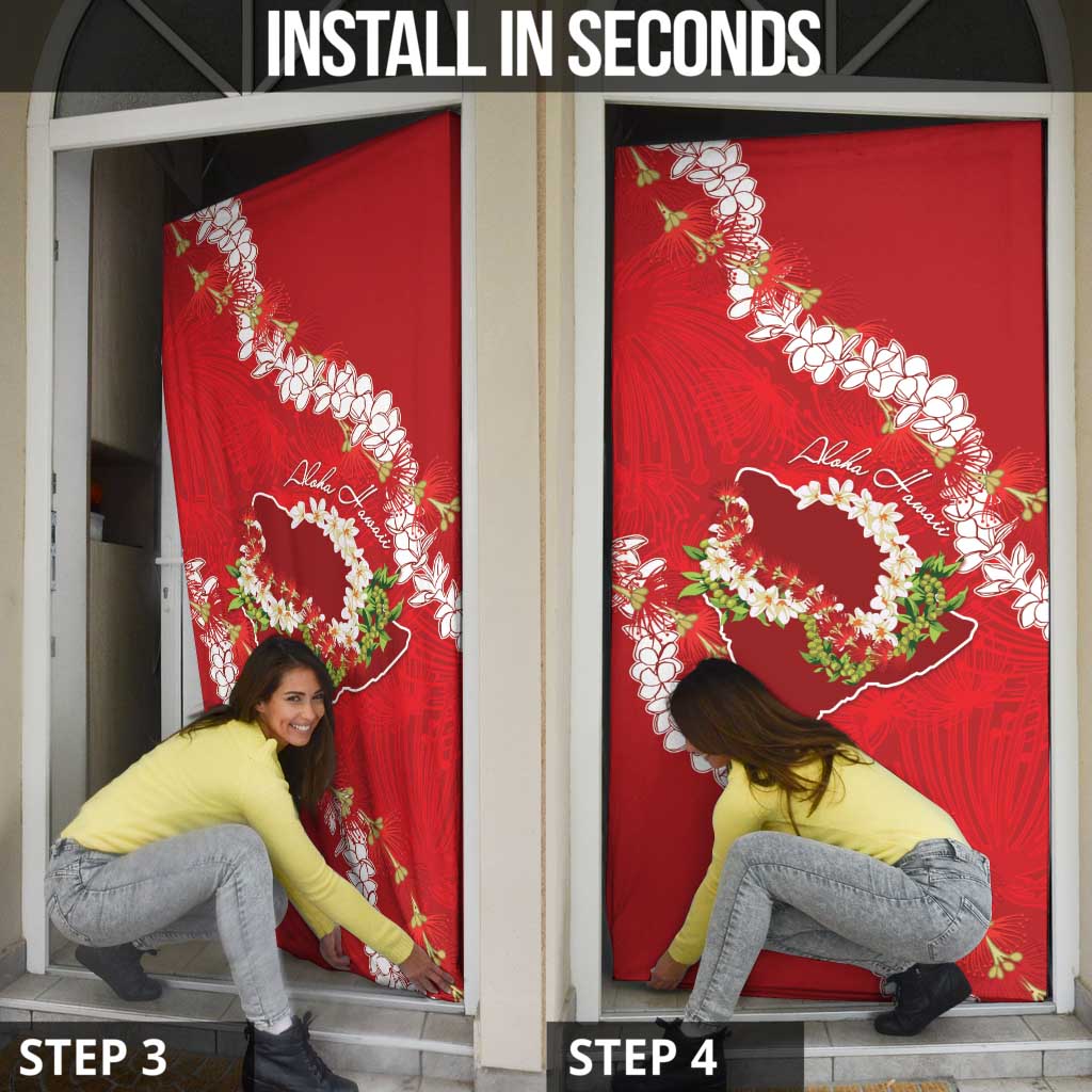 Hawaii Island Flowers Lei Door Cover Ohia Lehua Scarlet Red