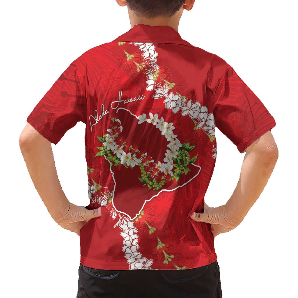 Hawaii Island Flowers Lei Family Matching Long Sleeve Bodycon Dress and Hawaiian Shirt Ohia Lehua Scarlet Red