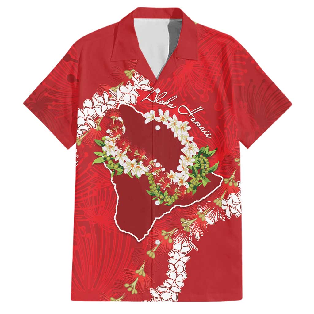 Hawaii Island Flowers Lei Family Matching Mermaid Dress and Hawaiian Shirt Ohia Lehua Scarlet Red
