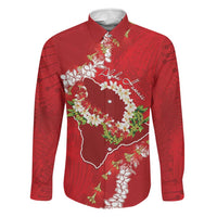 Hawaii Island Flowers Lei Family Matching Short Sleeve Bodycon Dress and Hawaiian Shirt Ohia Lehua Scarlet Red