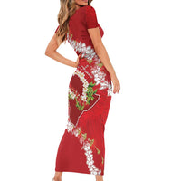 Hawaii Island Flowers Lei Family Matching Short Sleeve Bodycon Dress and Hawaiian Shirt Ohia Lehua Scarlet Red