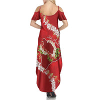 Hawaii Island Flowers Lei Family Matching Summer Maxi Dress and Hawaiian Shirt Ohia Lehua Scarlet Red