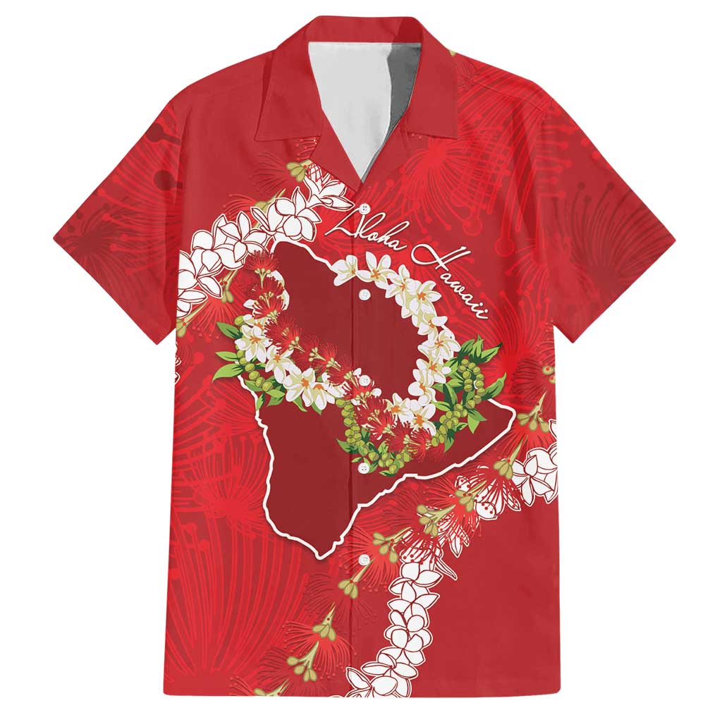 Hawaii Island Flowers Lei Hawaiian Shirt Ohia Lehua Scarlet Red