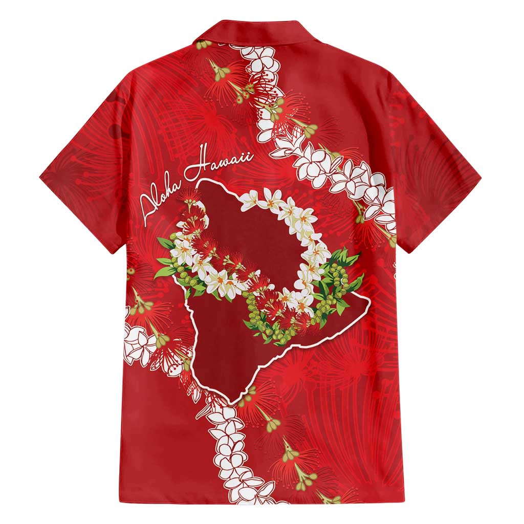 Hawaii Island Flowers Lei Hawaiian Shirt Ohia Lehua Scarlet Red
