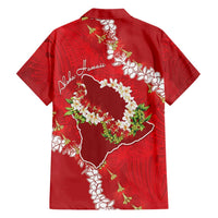 Hawaii Island Flowers Lei Hawaiian Shirt Ohia Lehua Scarlet Red